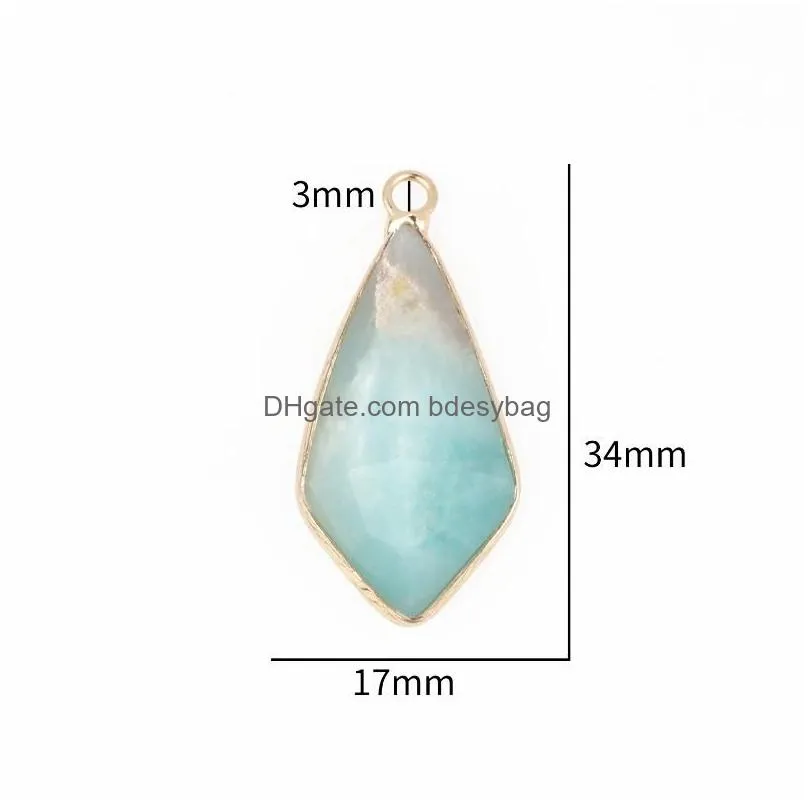 charms amazonite stone pendant natural flat round waterdrop pendants connector charm make jewelry necklace earring accessories finding