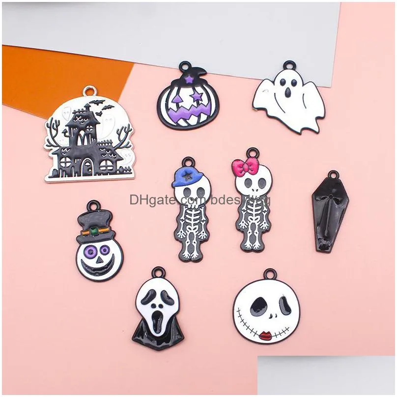 charms halloween couple skeleton ghost alloy drip oil diy jewelry accessories holiday horror haunted house pumpkin pendantcharms