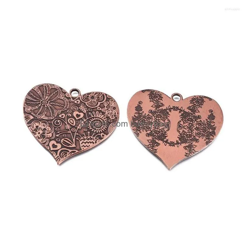 charms 2 pcs 53x58x2mm heart tibetan style alloy big pendants flower pattern for diy necklaces jewelry making supplies