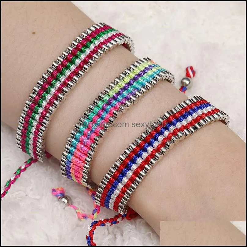 handmade boho style rope knot bracelet for women ethnic adjustable size colorful braided bracelet trendy jewelry wholesale