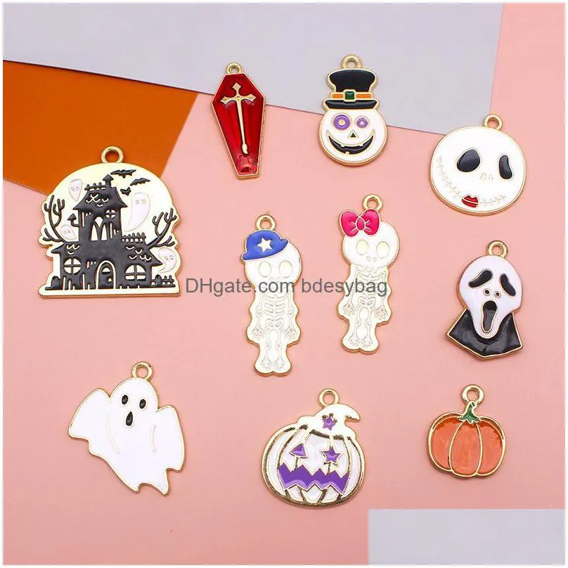 charms halloween couple skeleton ghost alloy drip oil diy jewelry accessories holiday horror haunted house pumpkin pendantcharms