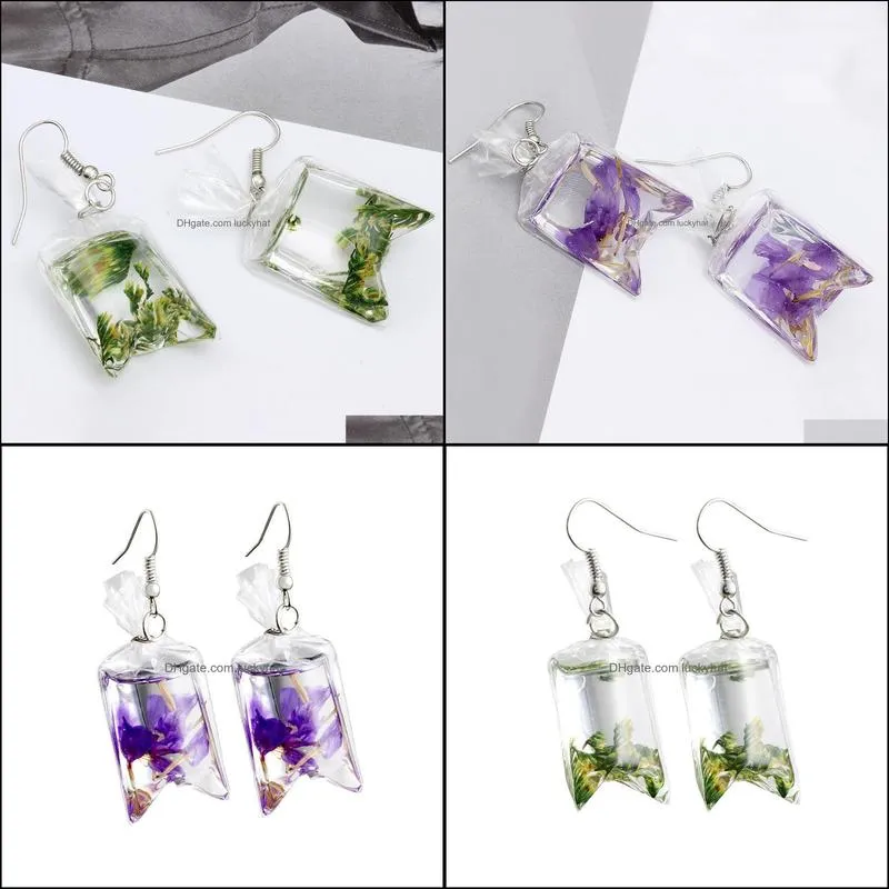 dried flower earrings creative plant dry clover earring fashion pressed flower glass earin