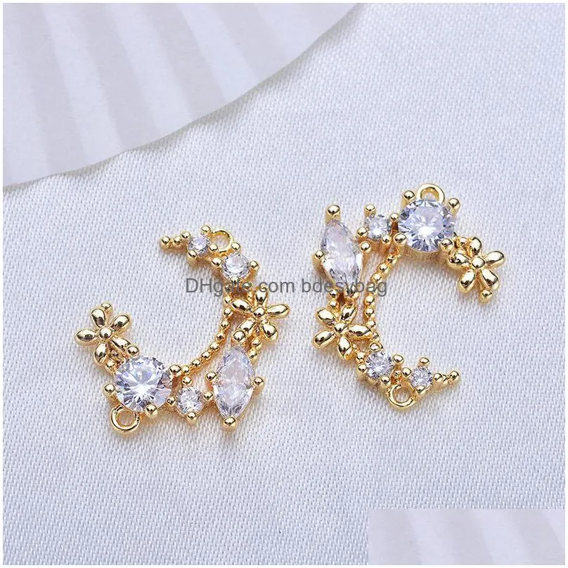 15pcs 18mm brass with colorful zircon 1 hole 24k gold color plated moon charms pendants jewelry findings