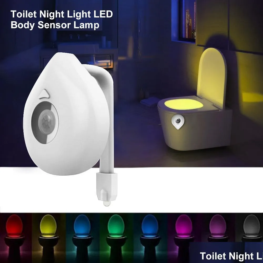 8 colors change led toilet seat night light smart human motion sensor activated waterproof wc lamp lamp battery powered