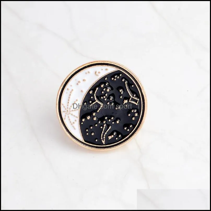 good mood white black color constellation moon brooch essential oil good vibes pins button coat jacket collar pin badge