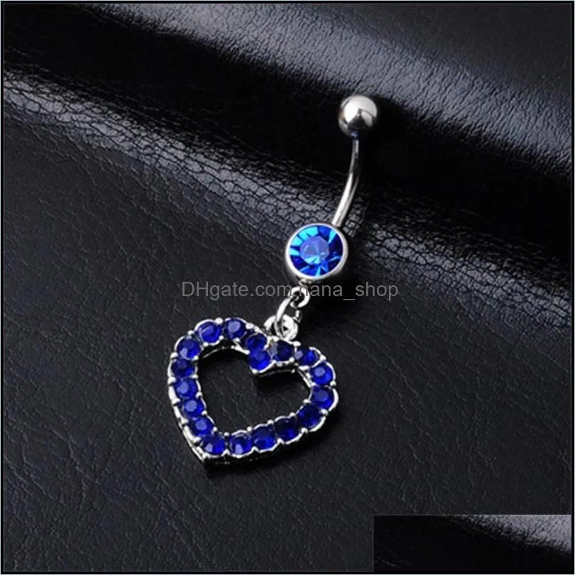 4 colors heart style navel rings belly button body piercing jewelry dangle accessories fashion charms