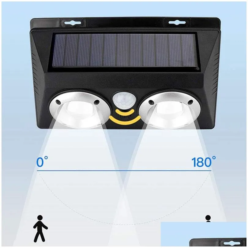 led solar light outdoor wall light double cob motion sensor waterproof body sensor suitable for gardens courtyards black