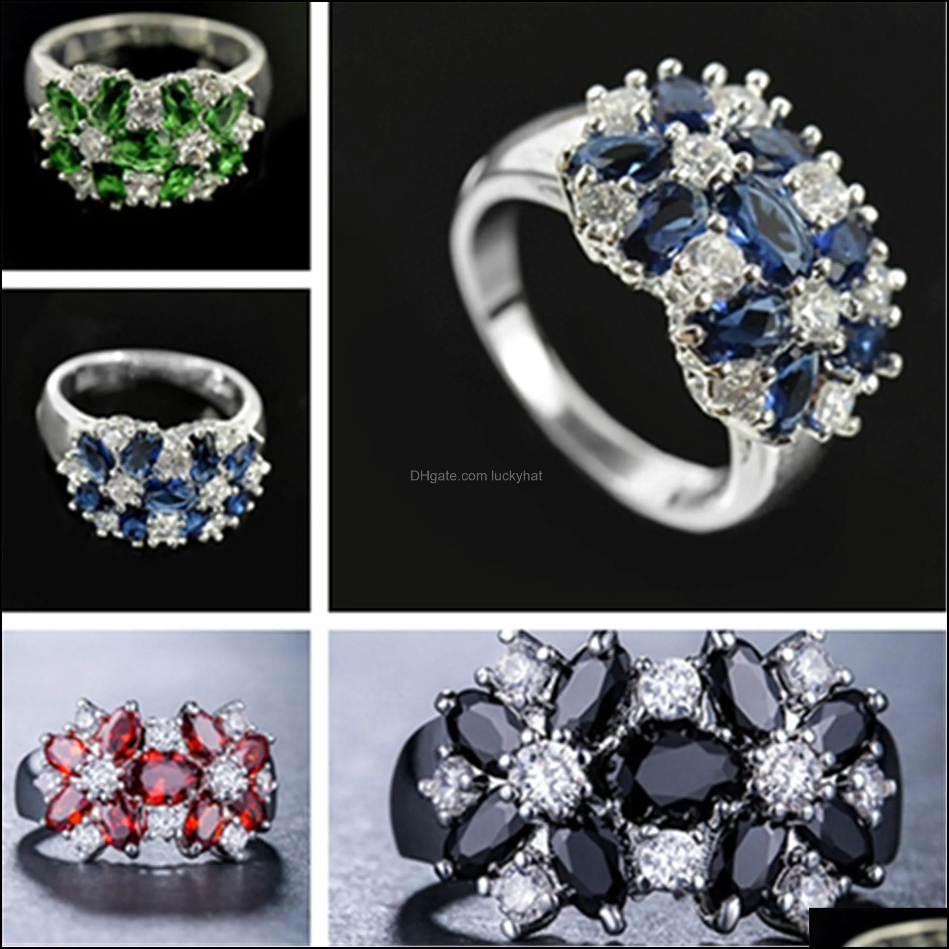 flower rings classic multicolor cubic zircon engagement ring female jewelry silver ring