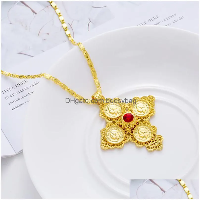 charms ethiopian cross coin pendant necklace gold color eritrea wedding jewelry africa coins/arabia item