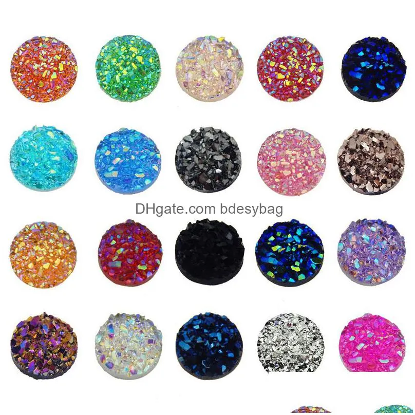200pcs 812mm flatback resin druzy round cabochons cameo for charms pendant bracelet jewelry diy making accessory findings