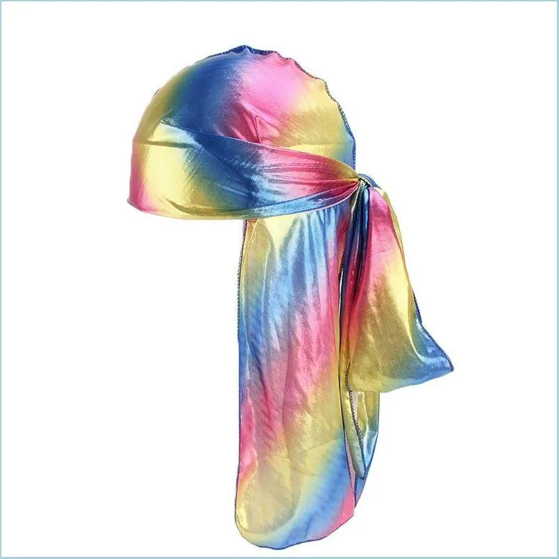colorful sparkly durags turban bandanas mens shiny silky durag headwear headbands hair cover wave caps gd301 865 q2
