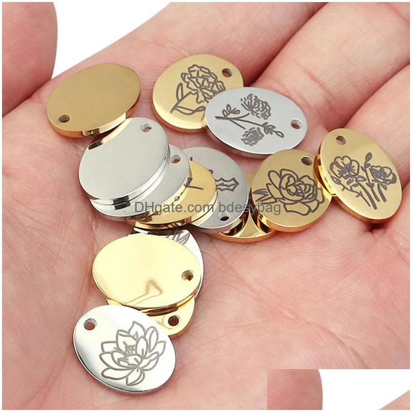 charms 2pcs/lot gold stainless steel birth month flower pendant for diy necklace earrings jewelry making birthday gift women