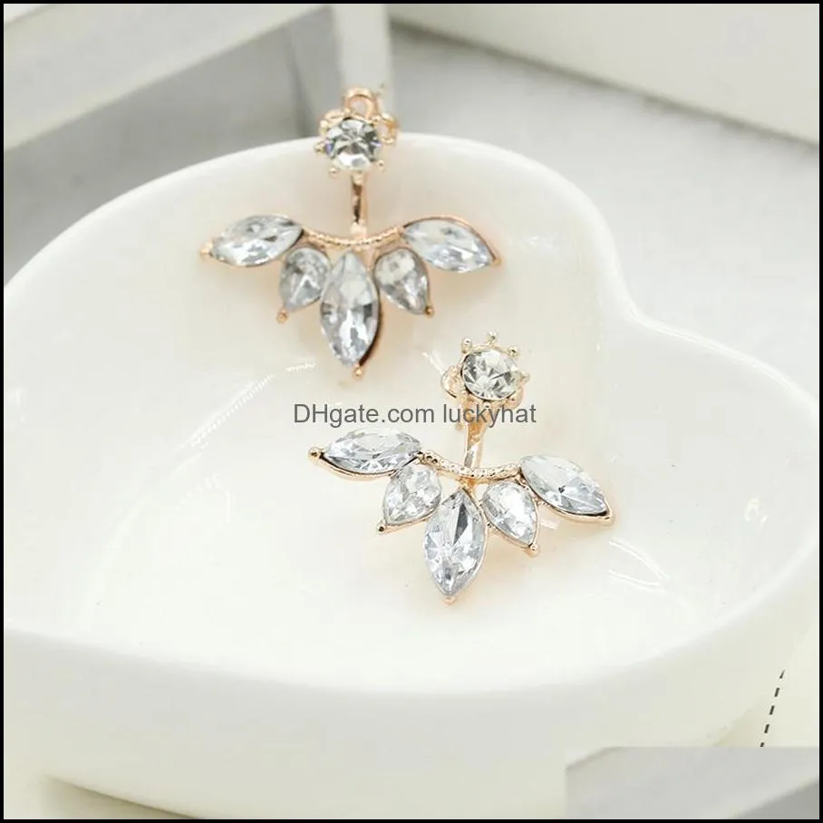 daisy flower earrings jewelry crystal rose gold silver ear jacketsleaf ear clips stud earrings for women