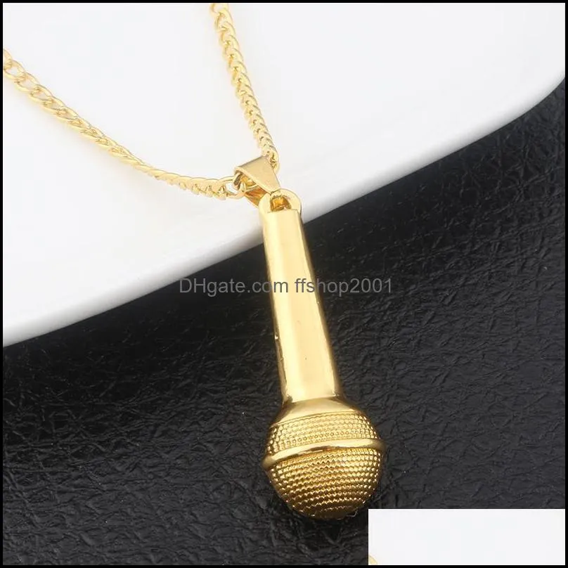 bling bling hip hop jewelry ice out music stereoscopic microphone pendants necklaces plated gold chain necklace