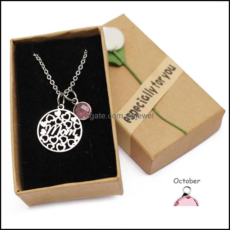 stainless steel faith dream inspirational birthstone pendant necklace for women glass stone fashion birthday jewelry gift