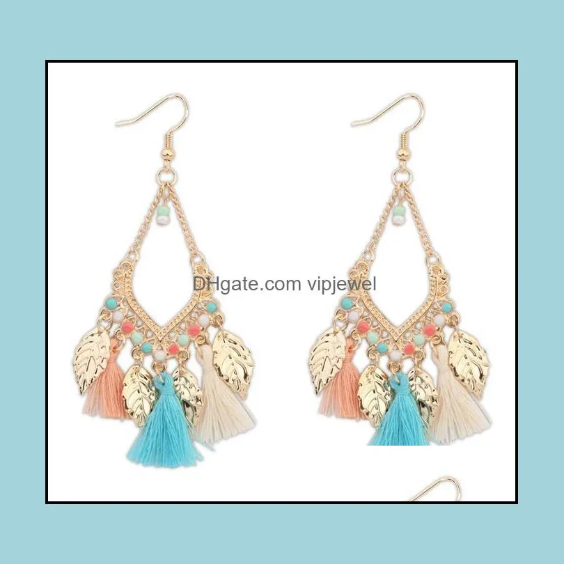 4 colors tassel chandelier dangle earrings fashion bohemia women jewelry colorful leafs charm long tassels earings gold plated