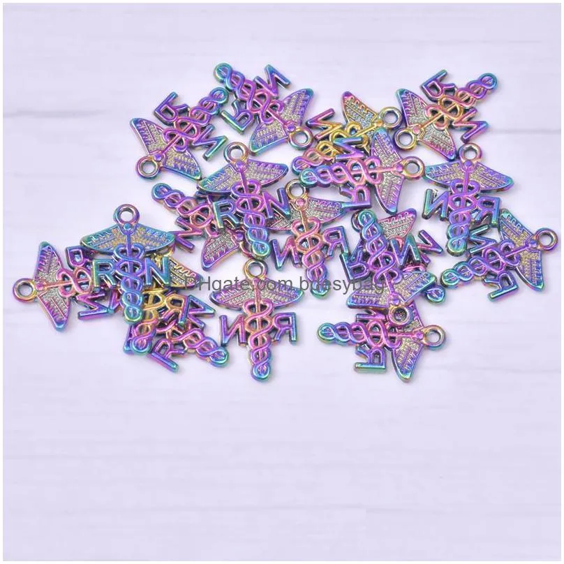 charms 10pc/lot 21x15mm rainbow color rn pendant alloy floating fit for necklace bracelet makingcharms