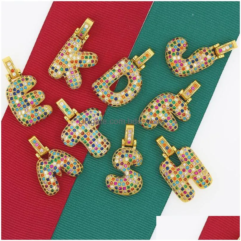 charms rainbow micro pave cz cubic zirconia alphabet pendant punk hiphop style fashion woman man initial name jewelry finding