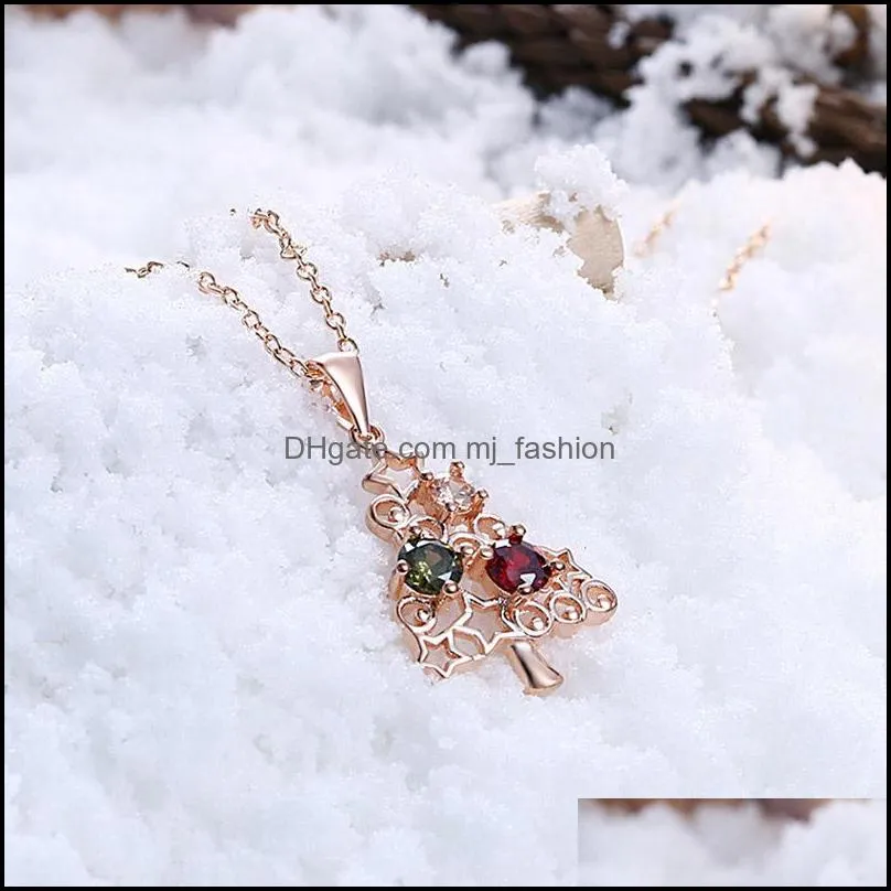 christmas tree zircon chain necklace for women rose gold palted copper elegant pendants necklace christmas jewelry gift