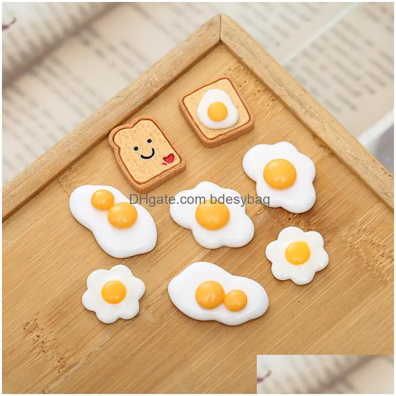 30pcs simulation poached egg love sandwich flatback resin components cabochon fake food fit phone decoration diy scraobooking