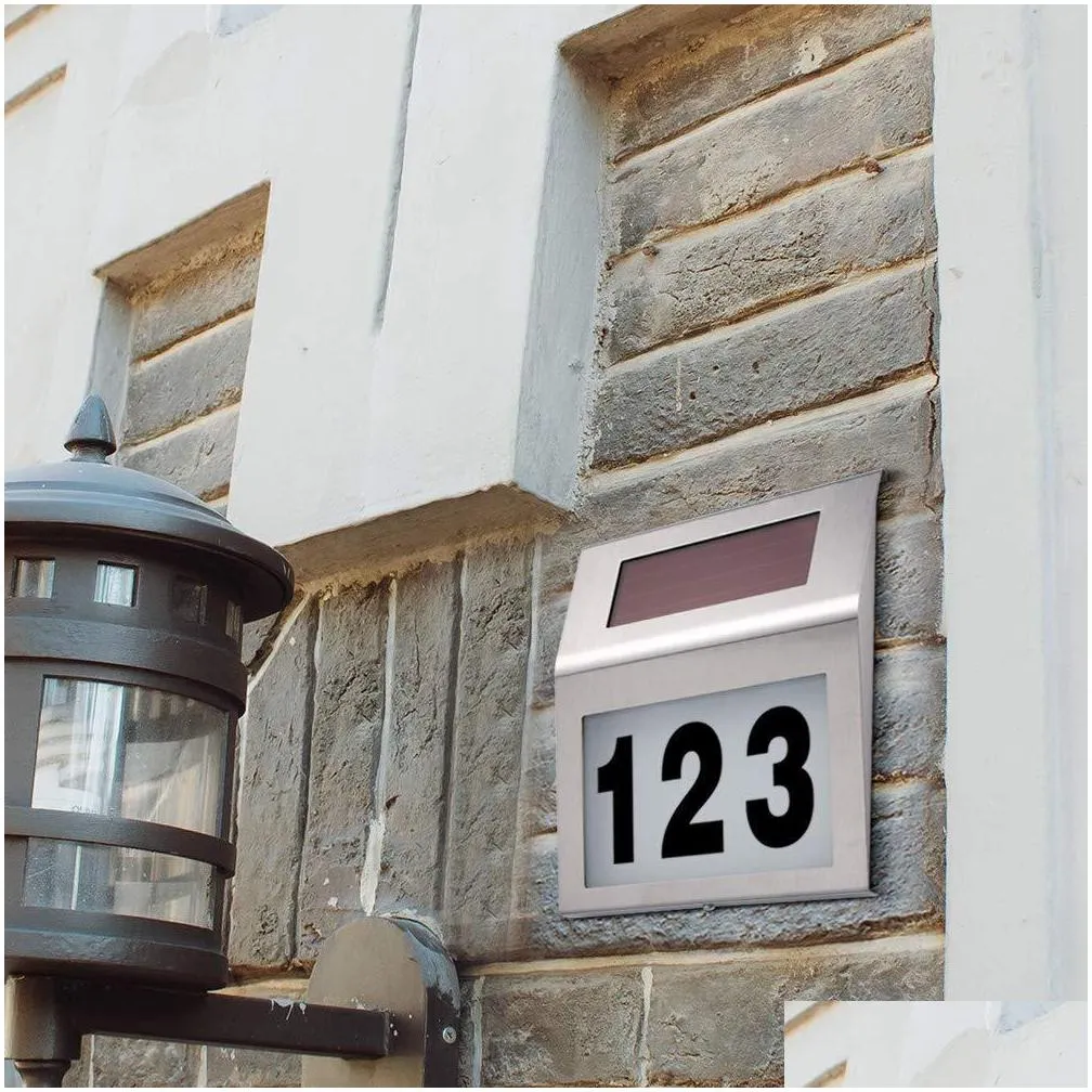 solar powered led light sign house el door address plaque waterproof number digits plate lamp for home lighting sign white light