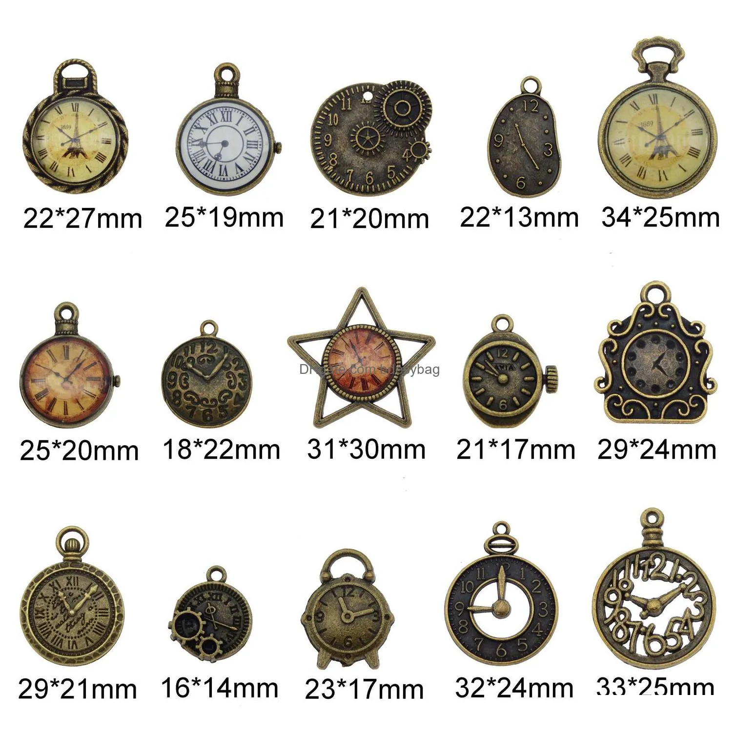 30pcs random mixed clock watch face components charms alloy necklace pendant finding jewelry making steampunk diy accessory