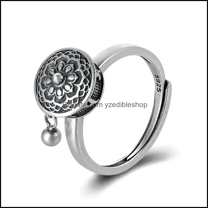 rotatable vintage thai silver creative amulet 925 sterling silver female resizable opening rings