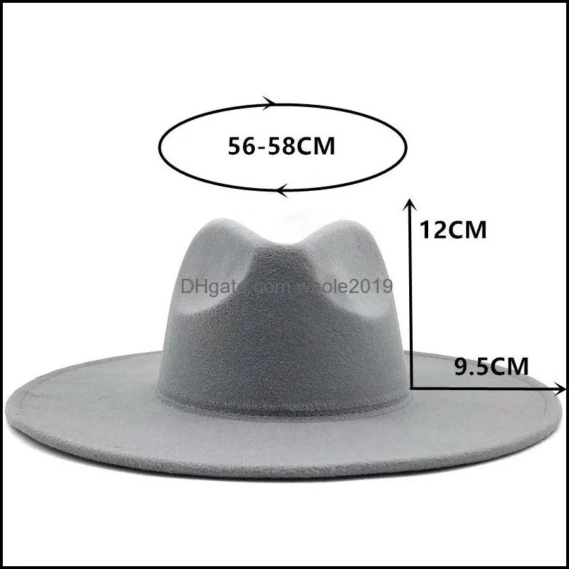 wide brim fedora hat for women solid color wool felt hat for men autumn winter panama gamble gray jazz cap q1216 827 r2