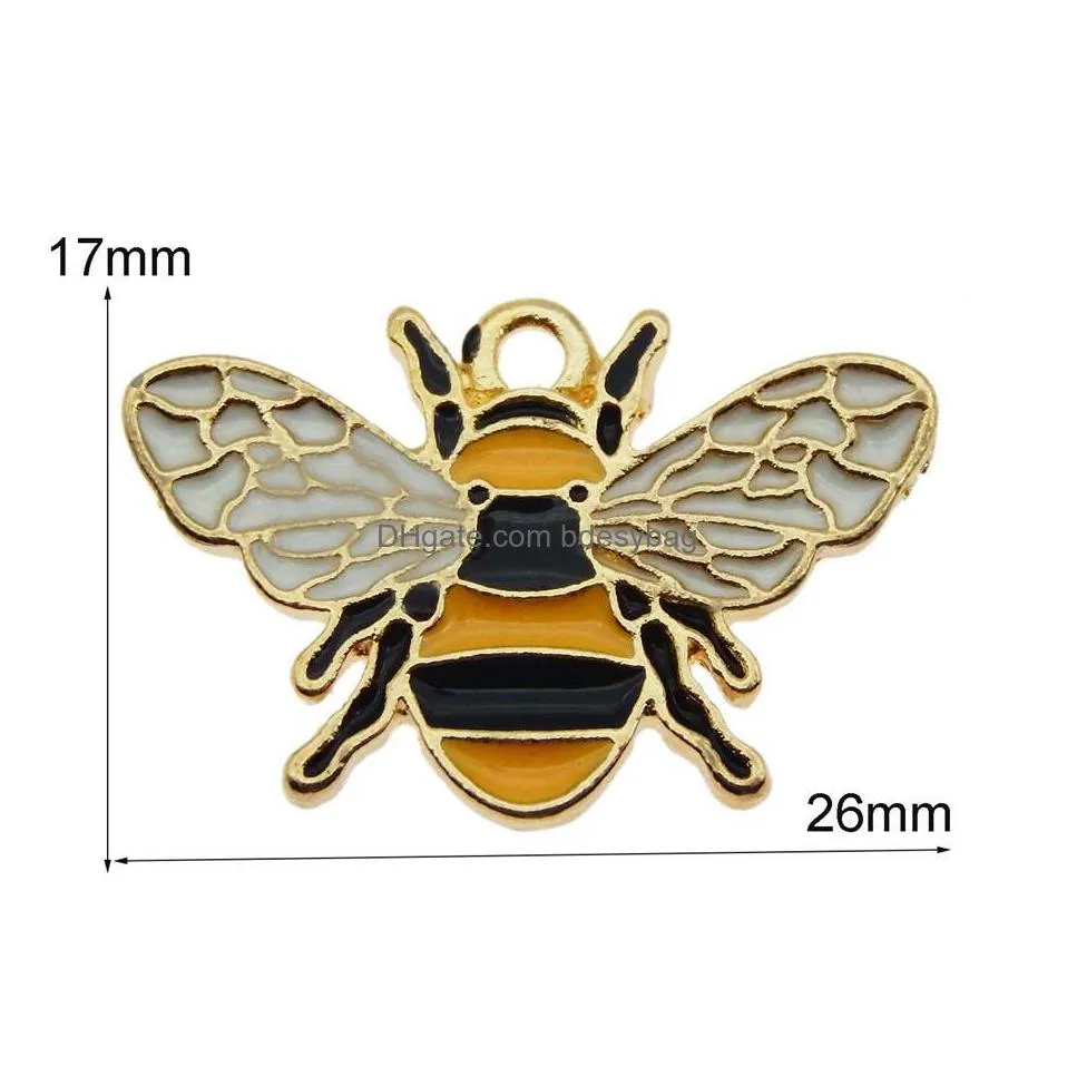 50pcs mixture colorful enamel honeybee shiny acrylic rhinestone czdecored bee pendant charm diy women earring jewelry finding