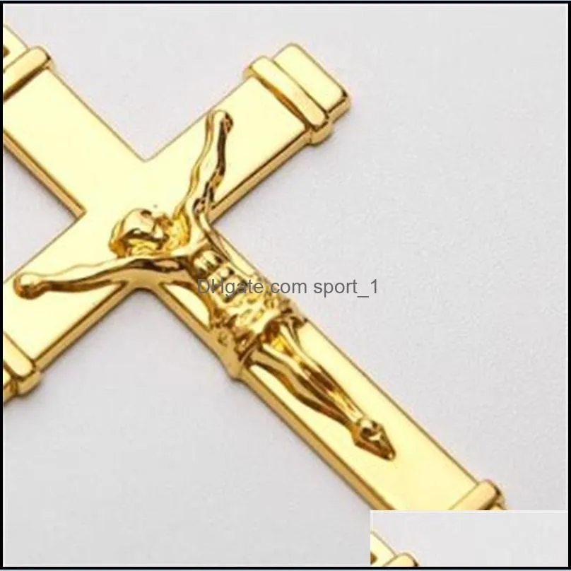 24k gold plated jesus christ cross pendant necklace hip hop rap golden crucifixio cuban chain necklace men jewelry 2245
