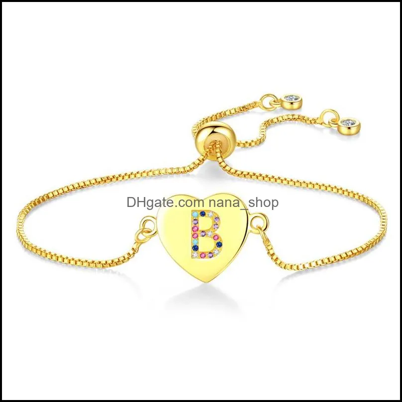 fashion 26 initial letter charm bracelet gold plated cubic zirconia 26 a to z adjustable english alphabet bracelet for women jewelr