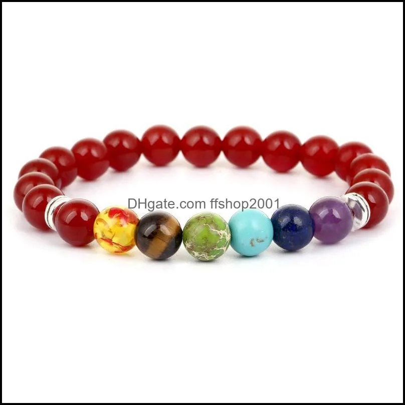 7 chakra reiki healing beaded strands bracelets stone beaded stretch bracelet adjustable braided bangles for women men yoga jewelry