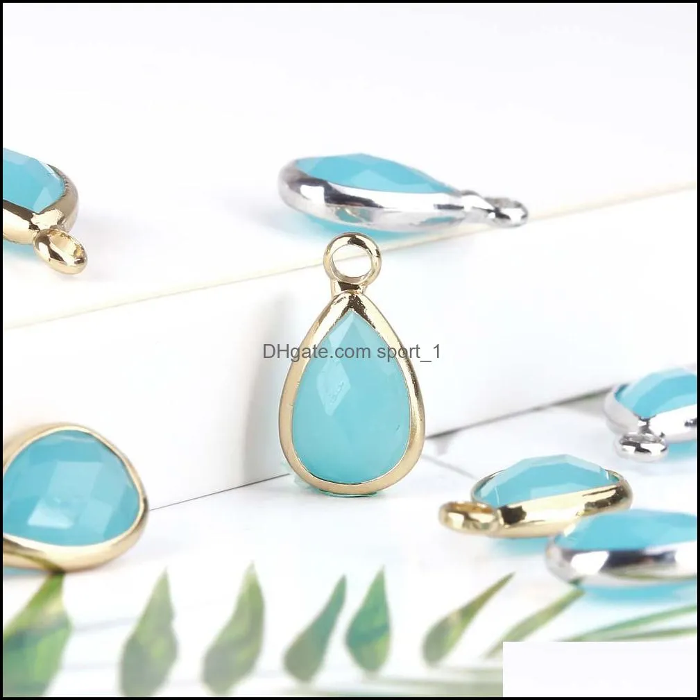 blue waterdrop glass copper pendant for necklace bracelet fashion transparent charm for diy jewelry making