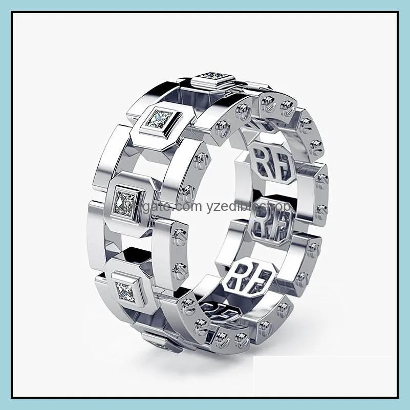 fashion innovation punk rock style geometric ring jewelry heavy metal style boutique highend zircon circle wheel square rings jewelry