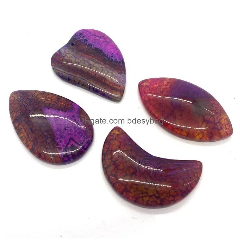 charms fashion natural stone stripe pendant necklace purple pattern agate quartz jewelry diy making wholesale 5pcs