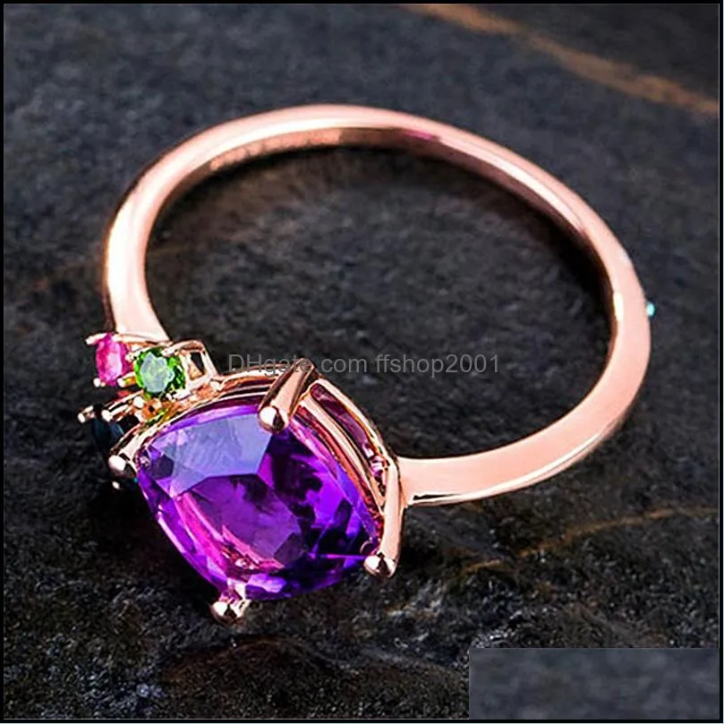 luxury rings for women gem cut square amethyst ring vintage engagement gift jewelry accessories