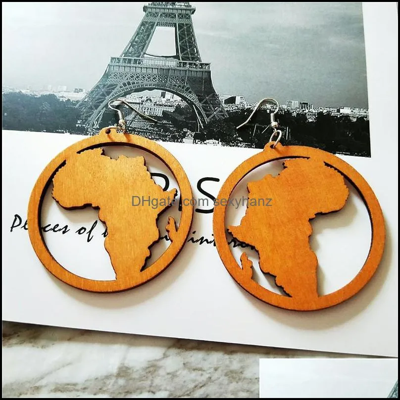 world map wood pendant dangle earring for women hip hop vintage africa drop earring unique design trendy jewelry