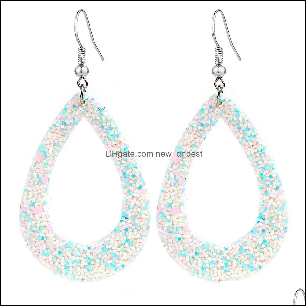  18 colors classic glitter teardrop pu leather earrings for women personalized jewelry big long statement earrings wholesale