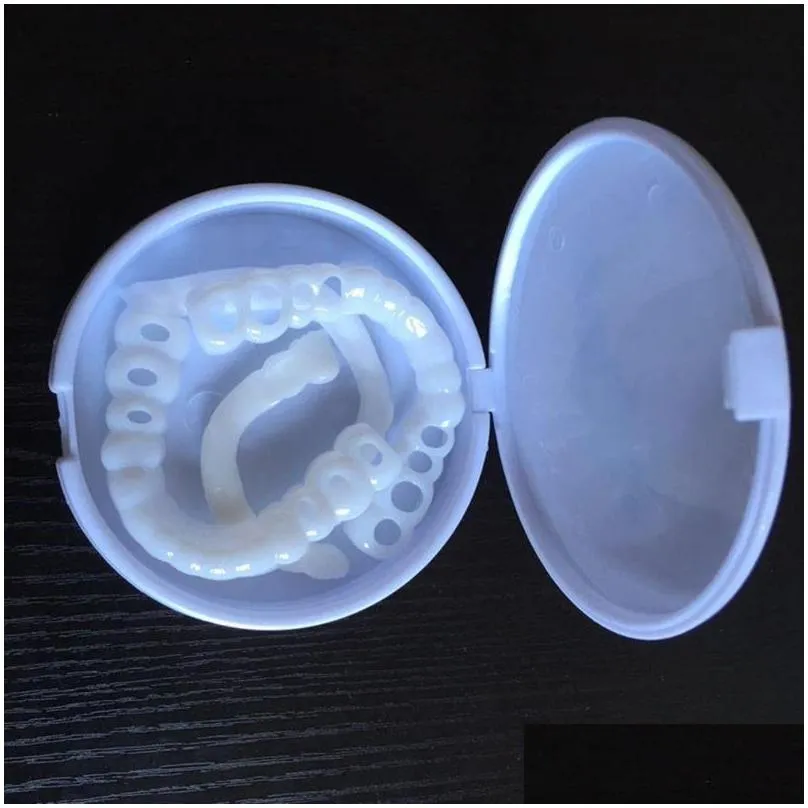 party favor 1pair silicone fake teeth upper false tooth cover smile denture care oral plastic whitening