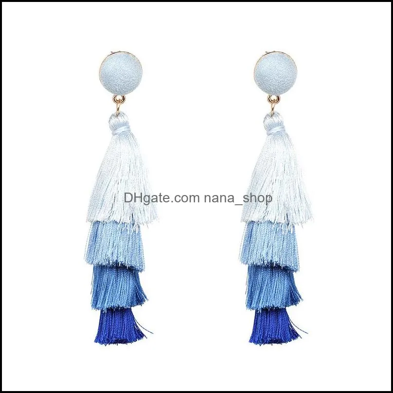 summer bohemian style big long multicolor statement tassel earrings for women 4 layered fringe long dangling tiered thread earrings
