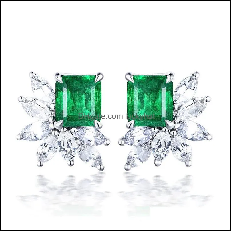simple female crystal jewelry charm silver stud earrings luxury square zirconia wedding earrings for women
