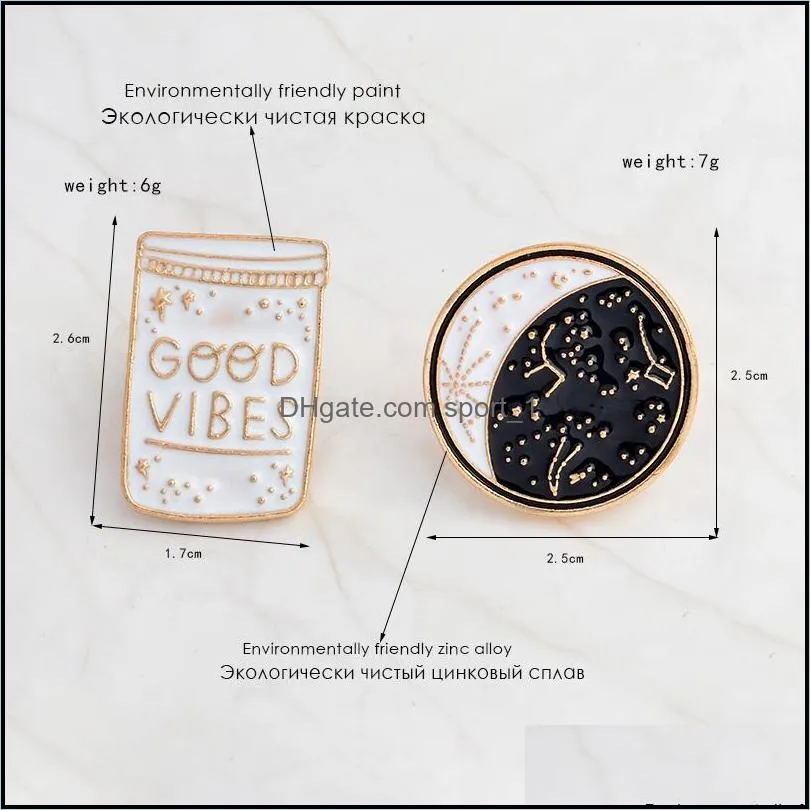 good mood white black color constellation moon brooch essential oil good vibes pins button coat jacket collar pin badge