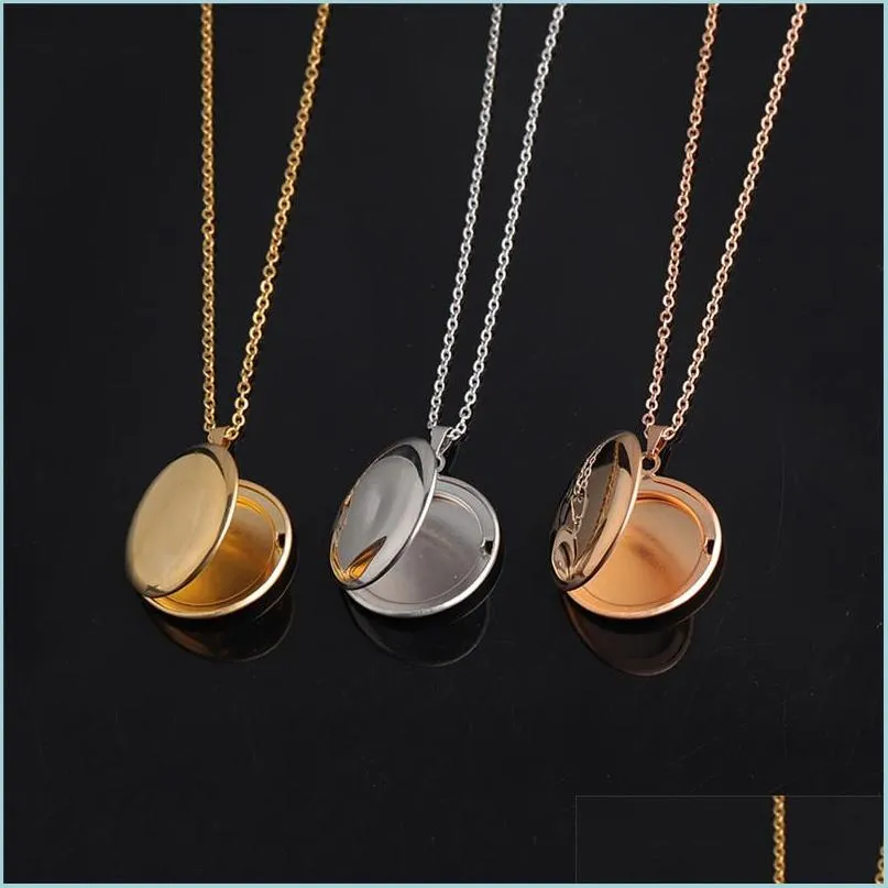 round stainless steel memory openging locket necklace family p o magic locket diy engraveable necklace jewelry gift for baby