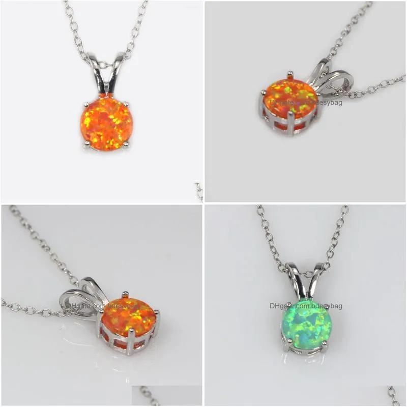 charms jlp019 simple round orange/green opal pendant necklace fashion jewelry