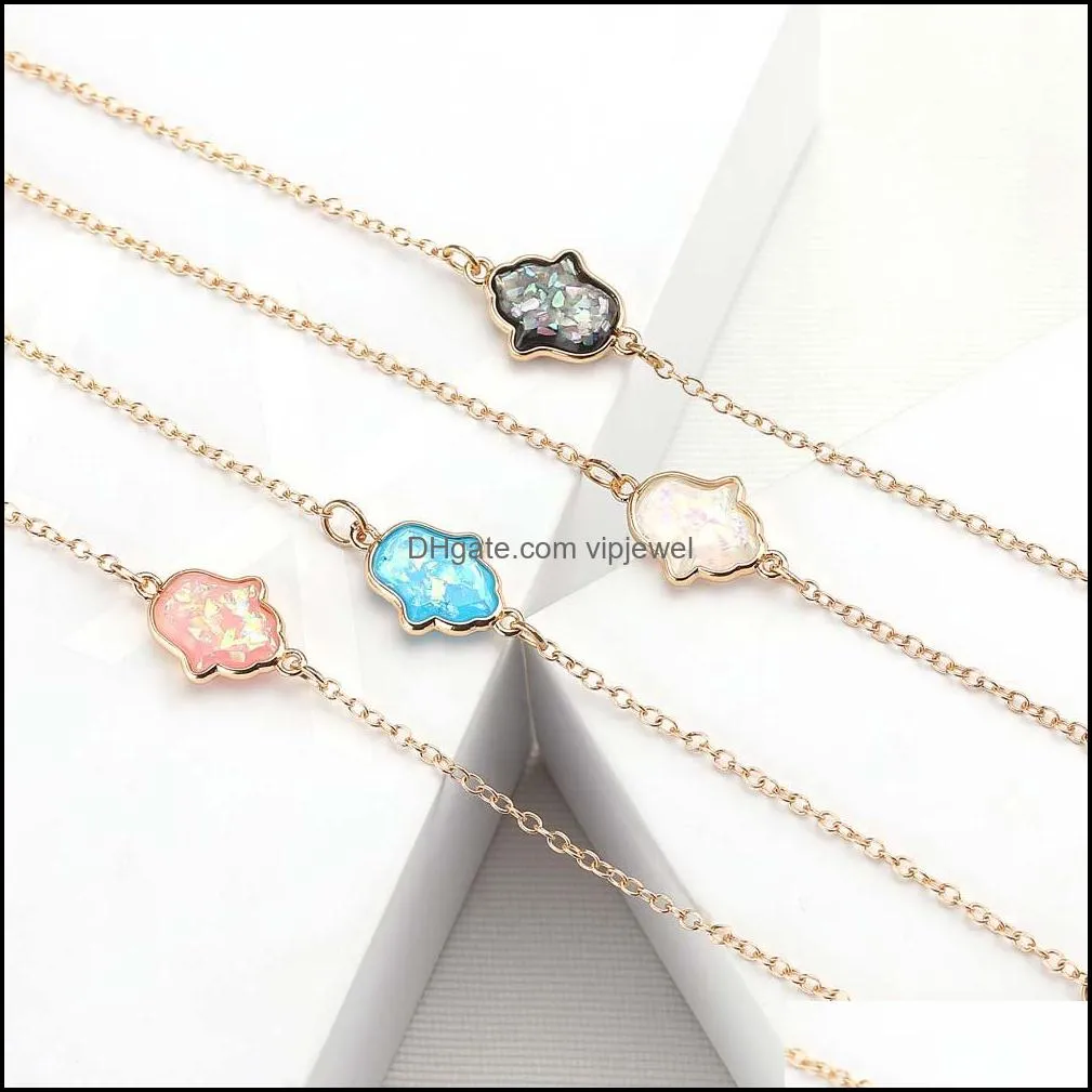 fashion opal hamsa hand pendant necklace for women nature resin pendant necklace fashion jewelry gift