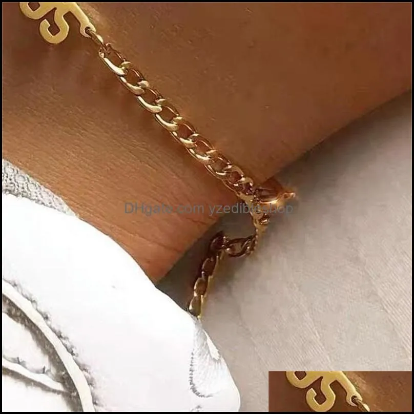 19802010 birth year number anklets leg bracelet jewelry stainless steel ankle bracelets rose gold color anklet for women gifts 1254