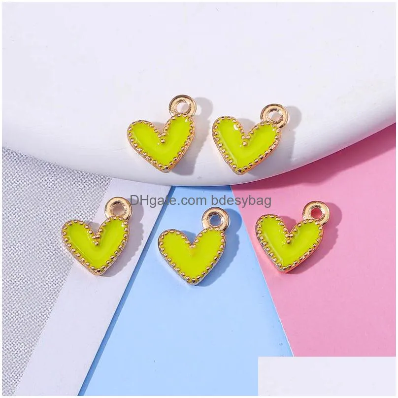 charms 40pcs/set colorful cute love heart enamel pendant charm for jewelry making diy necklace earring bracelet accessories wholesale