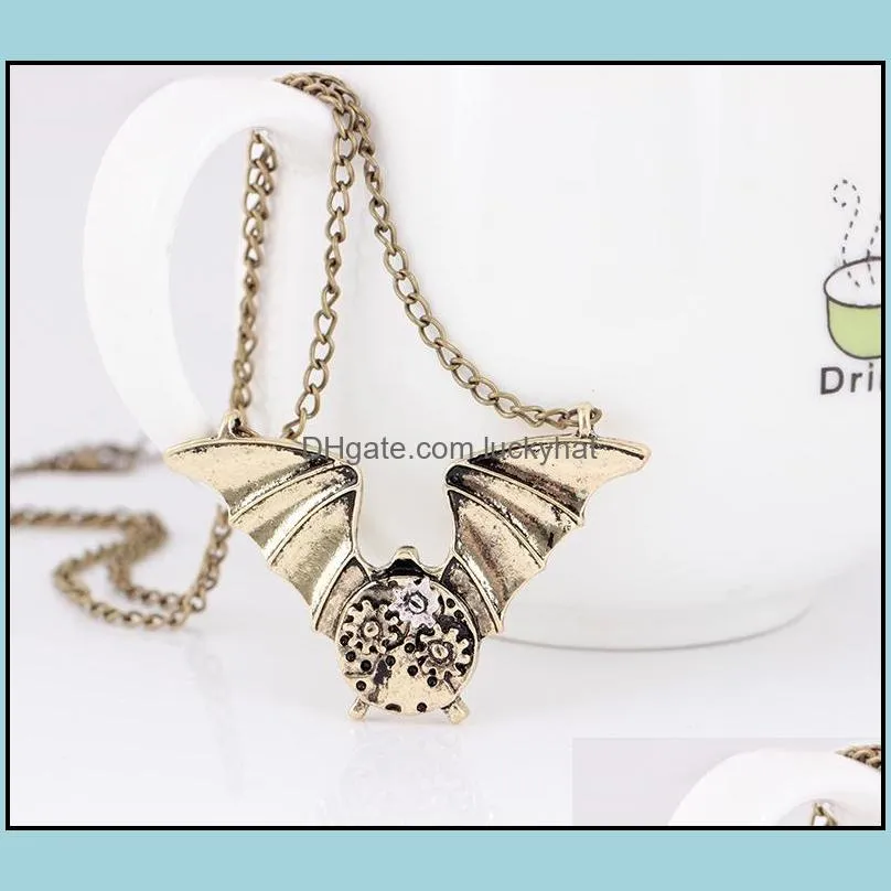 pretty bat necklace pendant gothic necklaces for men and women jewelry vintage bat pendant long chain punk necklace