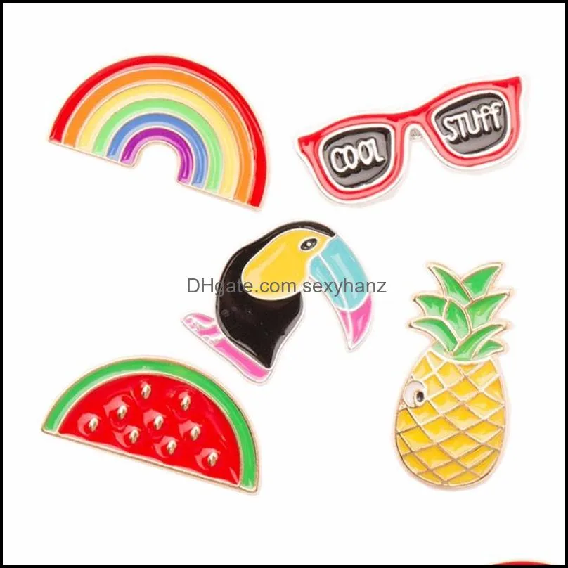 5pcs/set rainbow watermelon crow brooch pin for women catoon pineapple sunglass enamel lapel collar pin set fashion jewelry gift