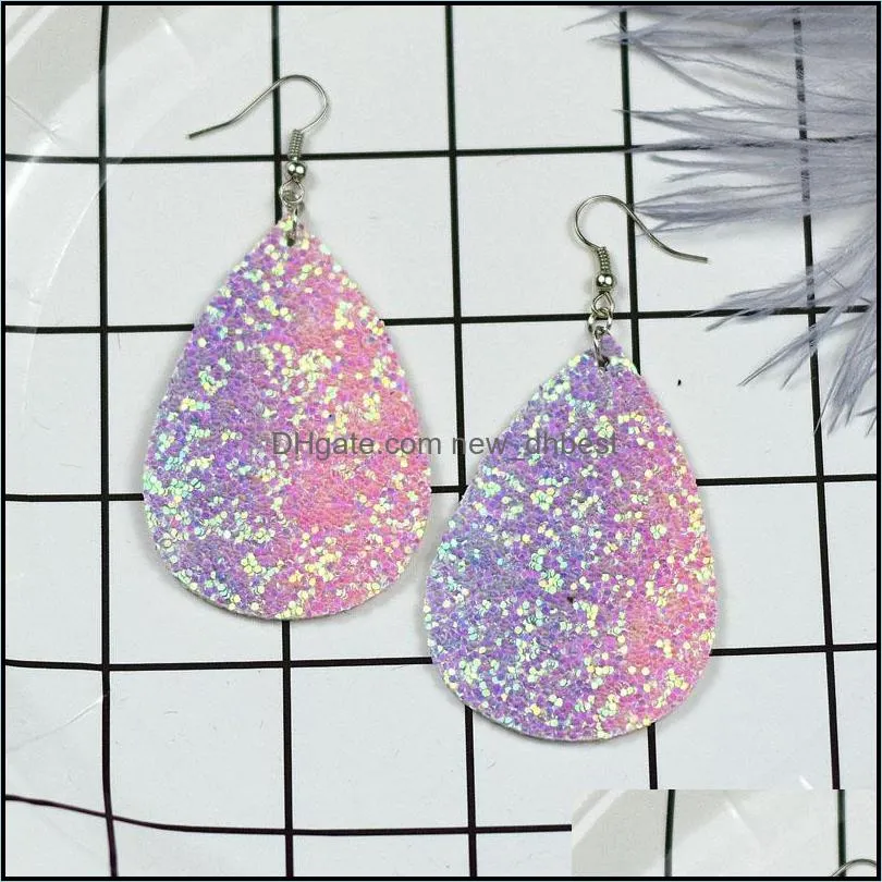  18 colors classic glitter teardrop pu leather earrings for women personalized jewelry big long statement earrings wholesale